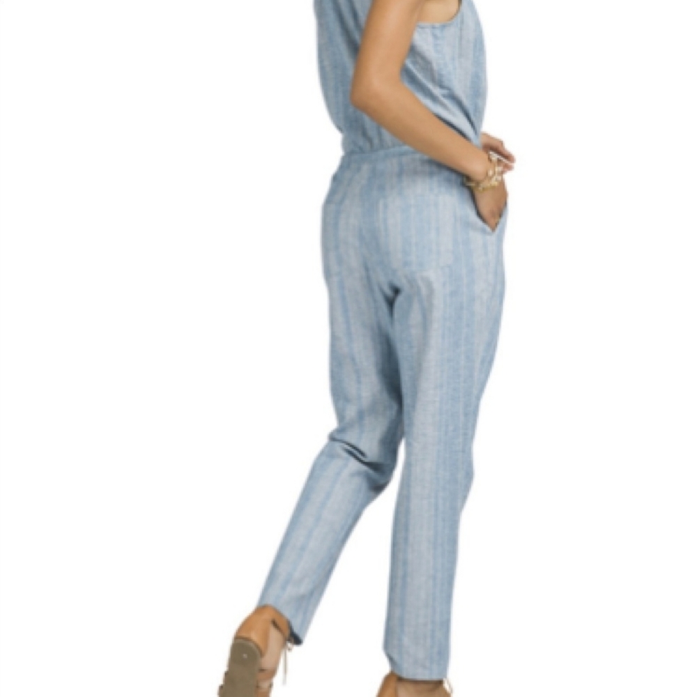 Prana Wayferers Striped Jumpsuit Romper Hemp Organic Cotton Blend Blue S… - Picture 3 of 11